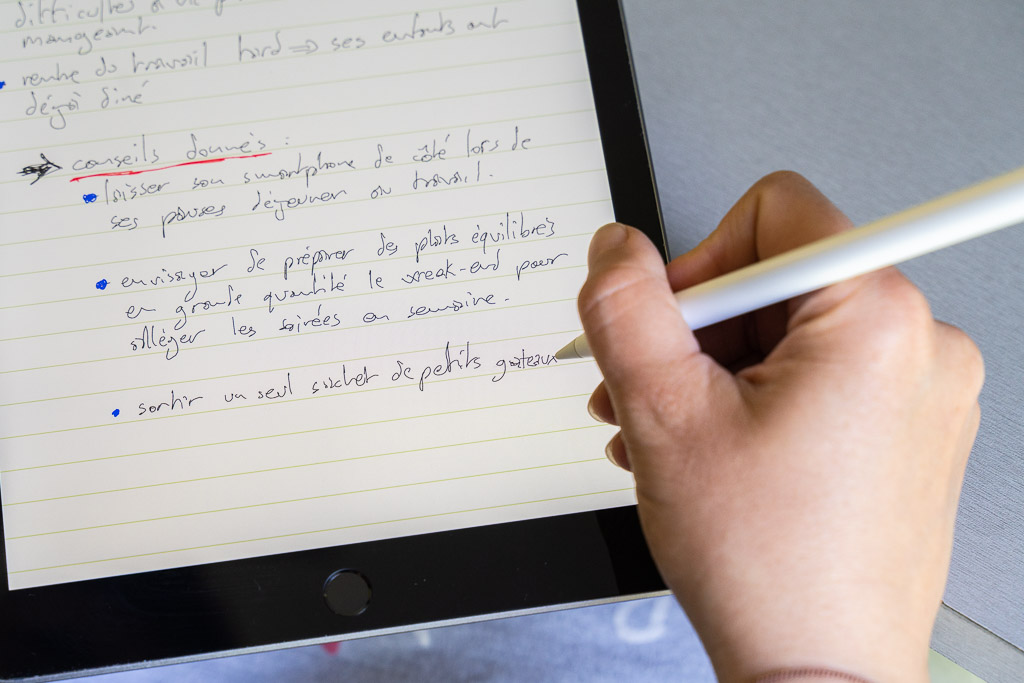 Prise de notes directement au Pencil Apple dans le logiciel diététicien libéral iPad